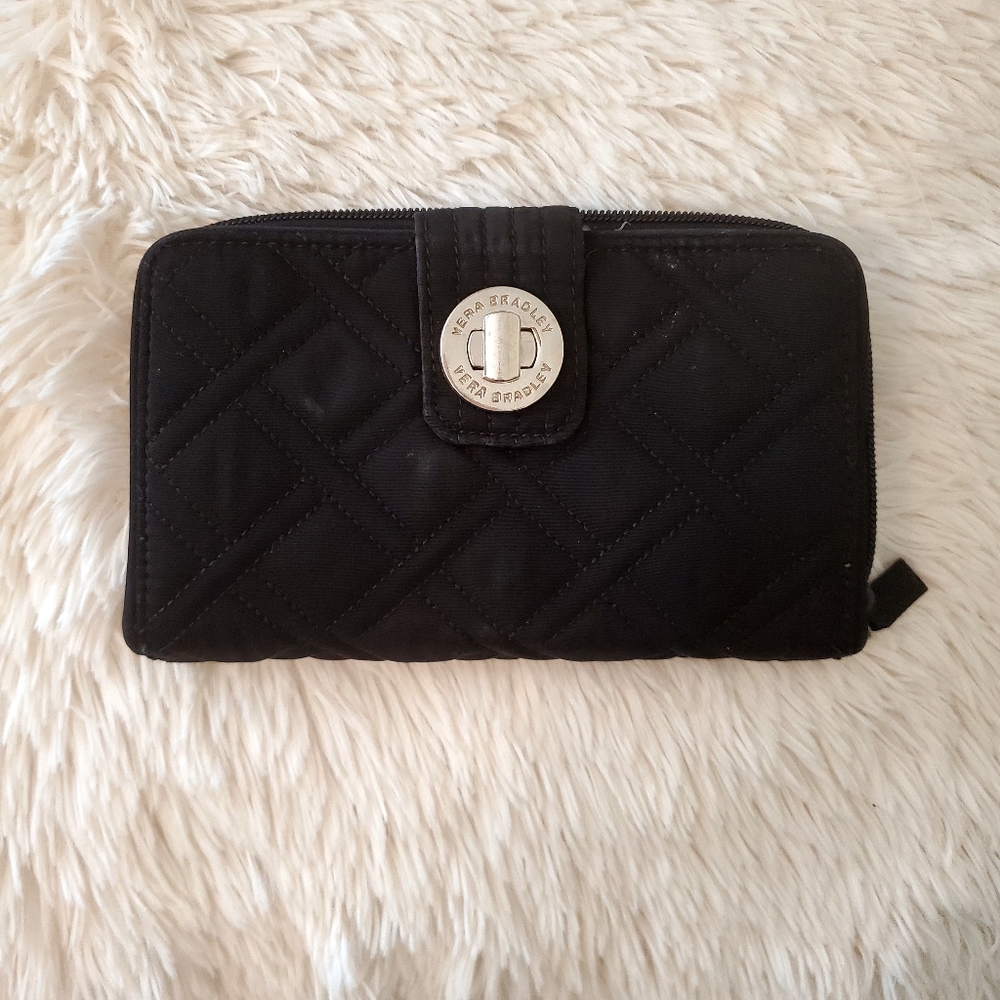 Vera Bradly Black Quilted Turn Lock Wallet